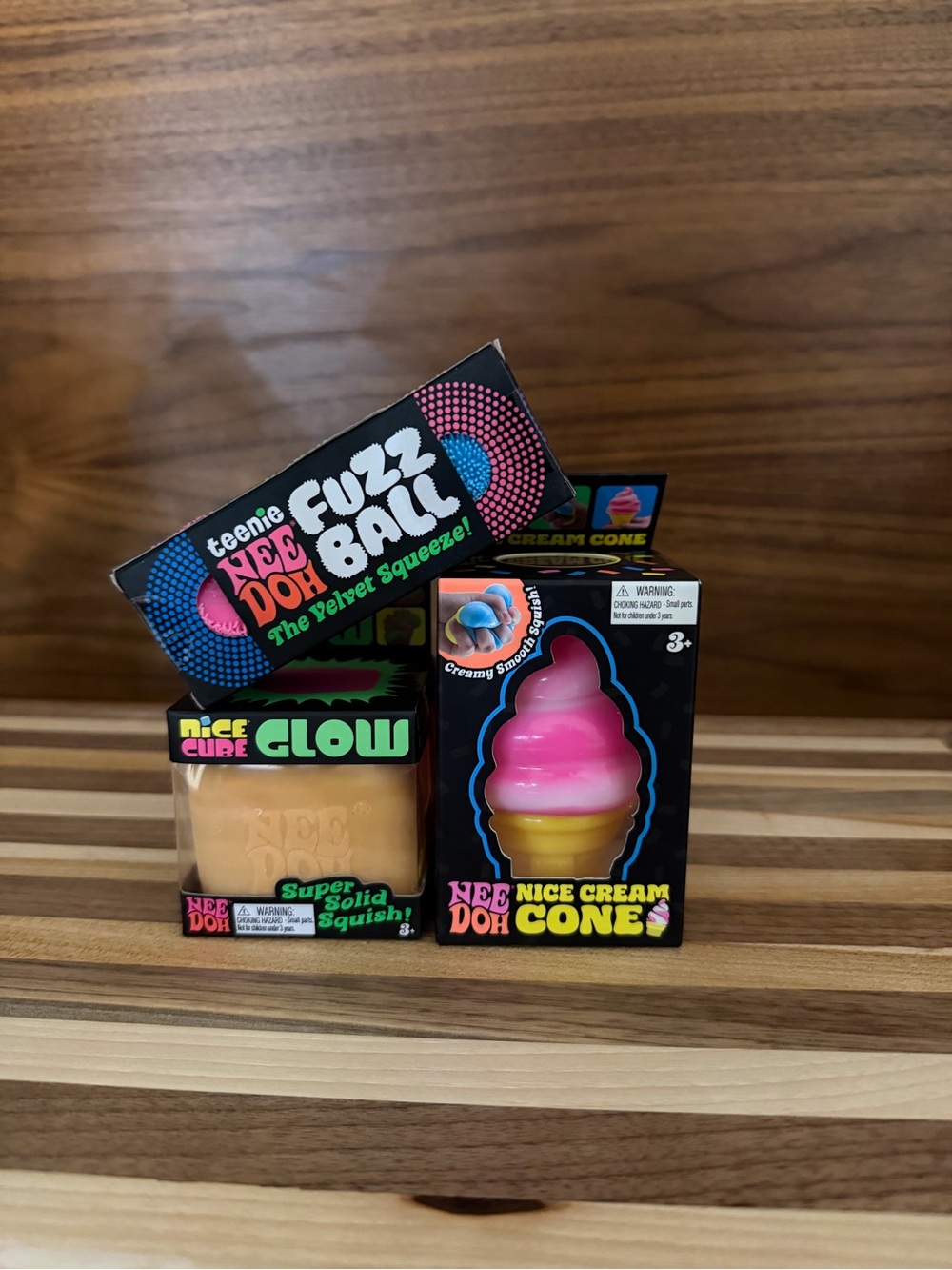 3 PCS NEEDOH Squishy BUNDLE, Ice Cream Cone, Mini Fuzz Ball, Nice Berg Glow